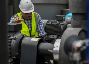 Technician conducting vibration analysis on equipment